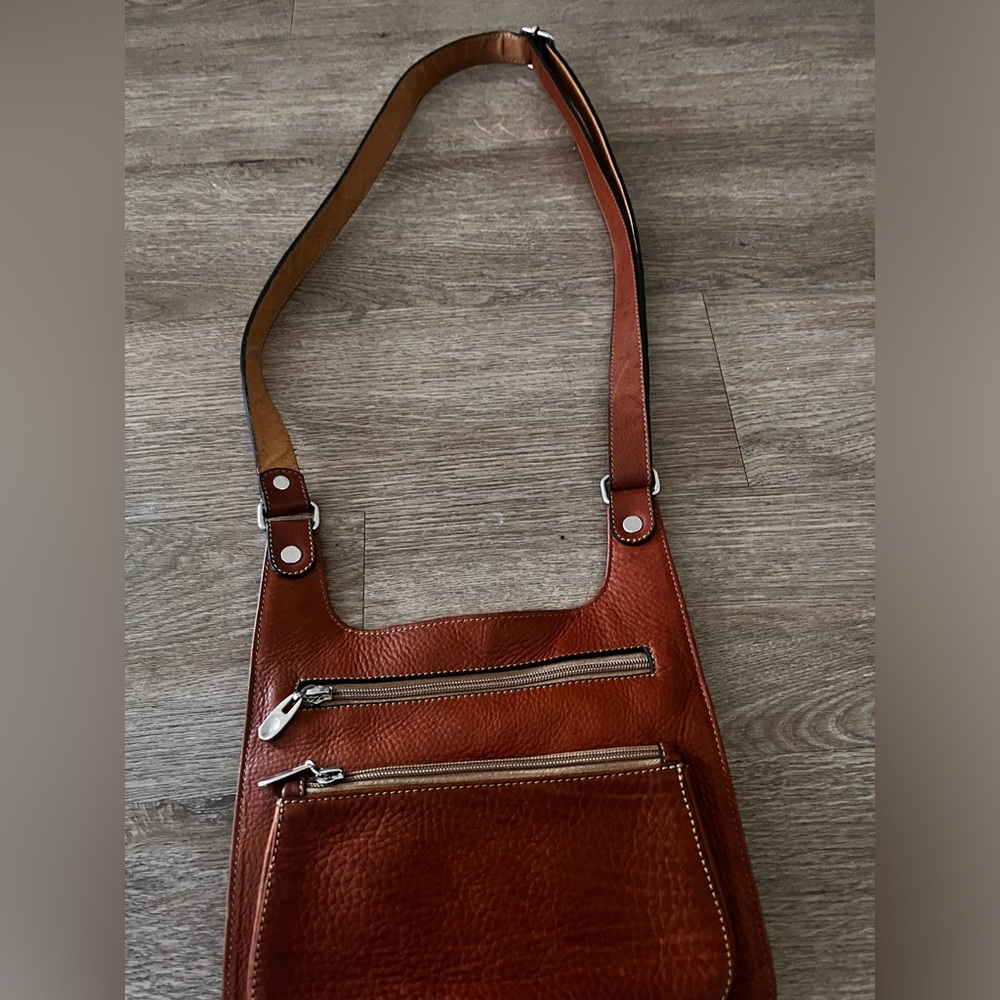 D’Luciano Brown Leather Crossbody Organizer Bag Multi Zip Travel Purse - Picture 2 of 9